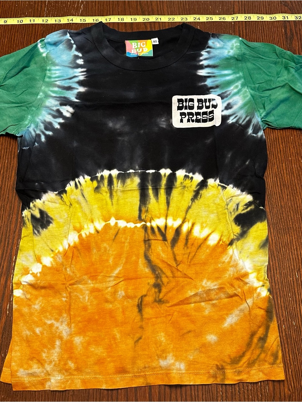 Big Bud Press Tie-Dye Short Sleeve Tee - Black, Green, Yellow & Orange